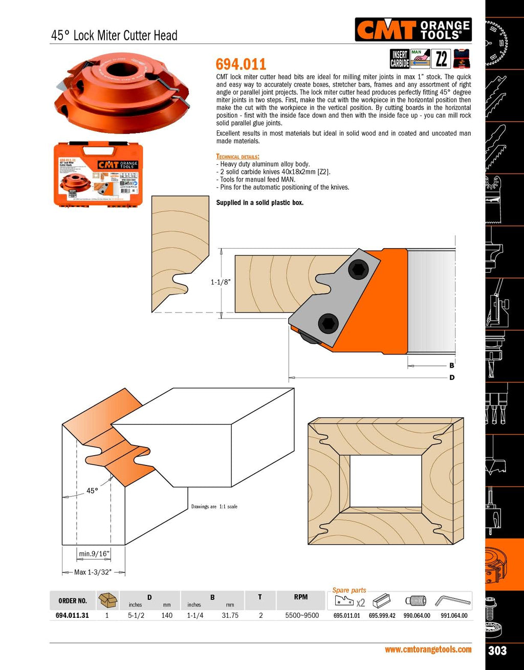 45 Degree Lock Miter Cutter Head V414