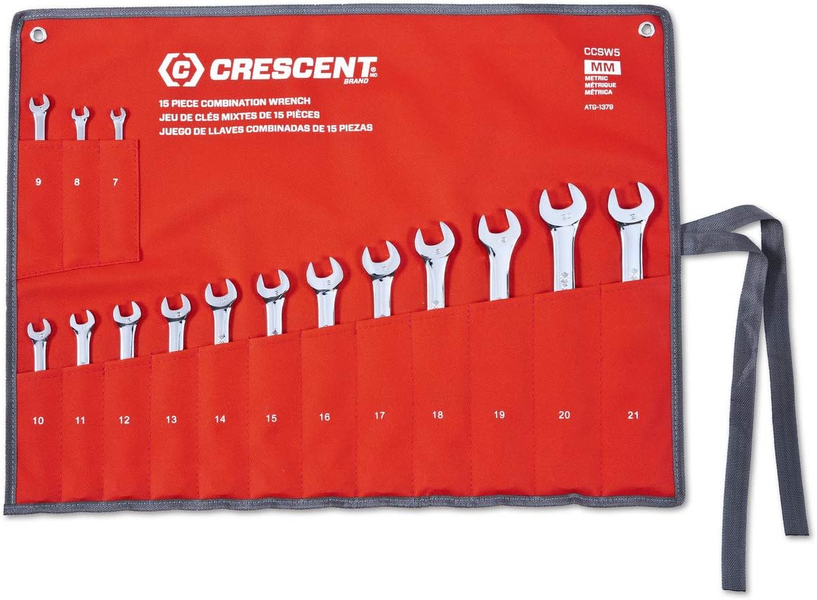 15 Pc 12 Point Metric Combination Wrench Set with Tool Roll H2494