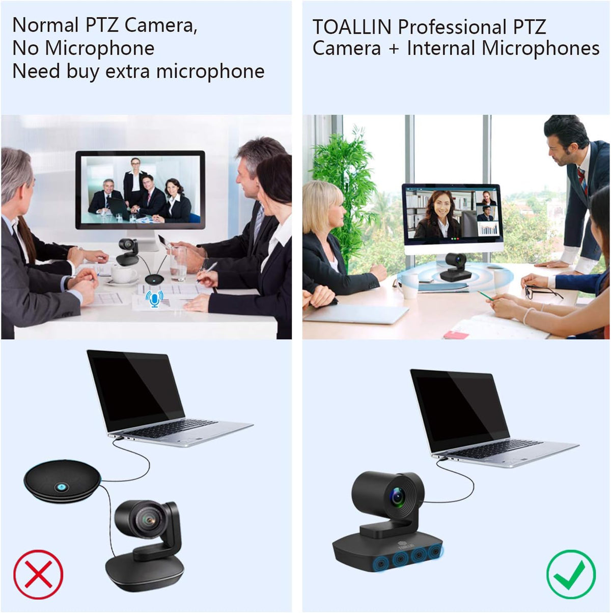 HD 1080P PTZ Conference Room Camera with 4 Microphones Array, 10X Optical Zoom V435