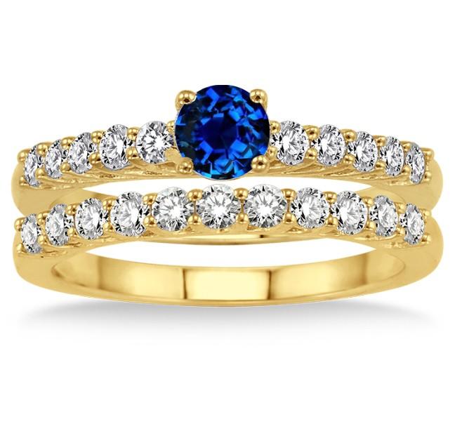 Blue Sapphire And Moissanite Diamond Engagement Ring on 10k Yellow Gold C489404