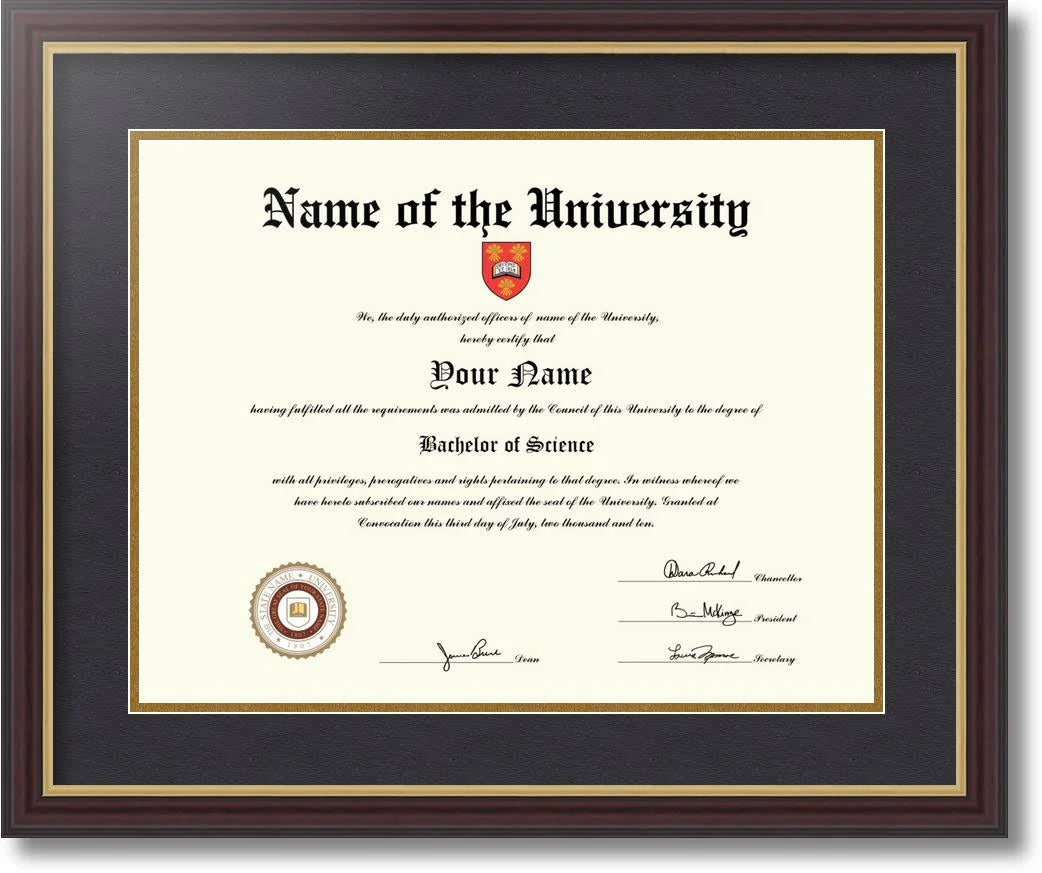 13x17 inch Diploma Frame with Black and Gold Mats L732