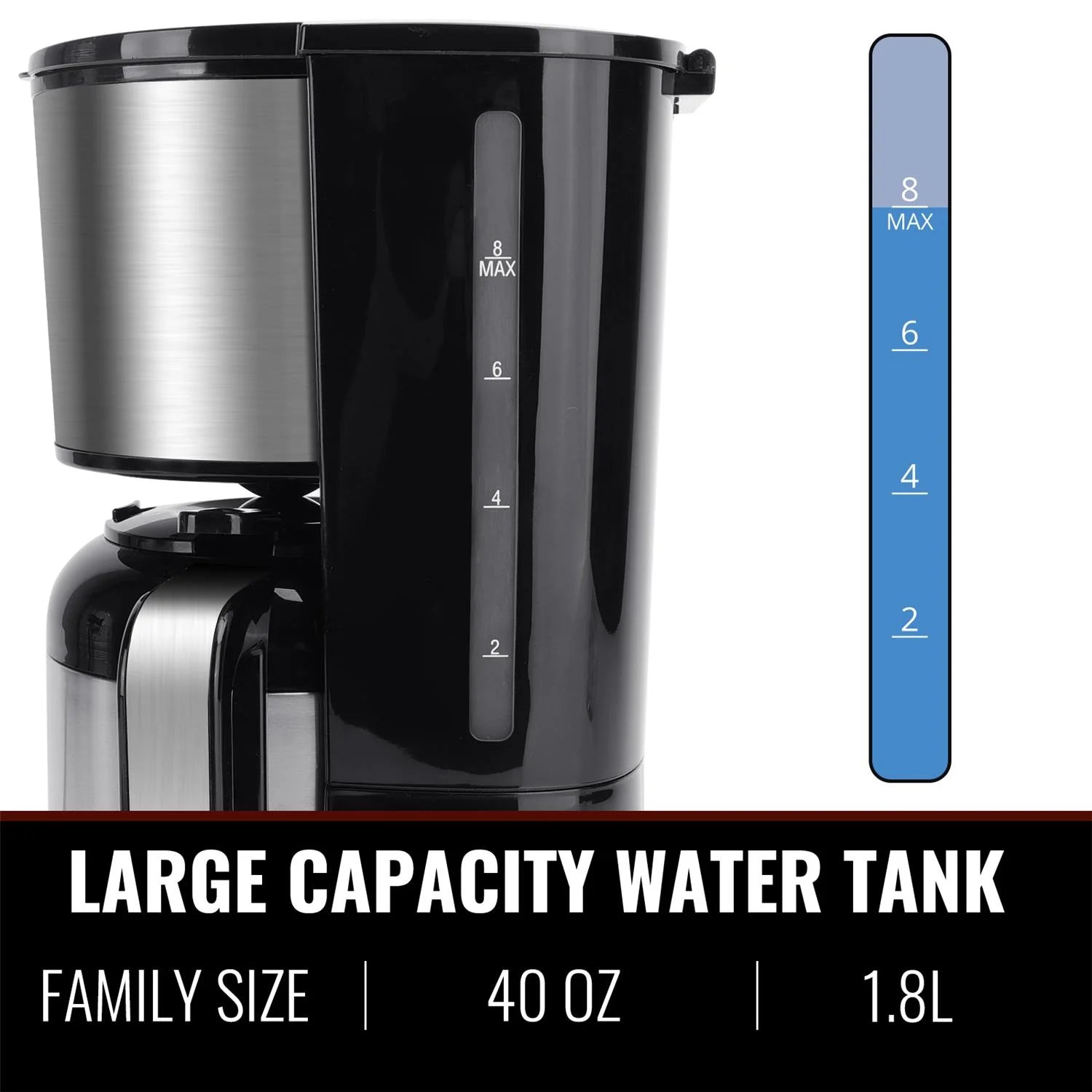 Black Stainless Steel Thermal Coffee Maker with Timer and Reusable Filter Z97753