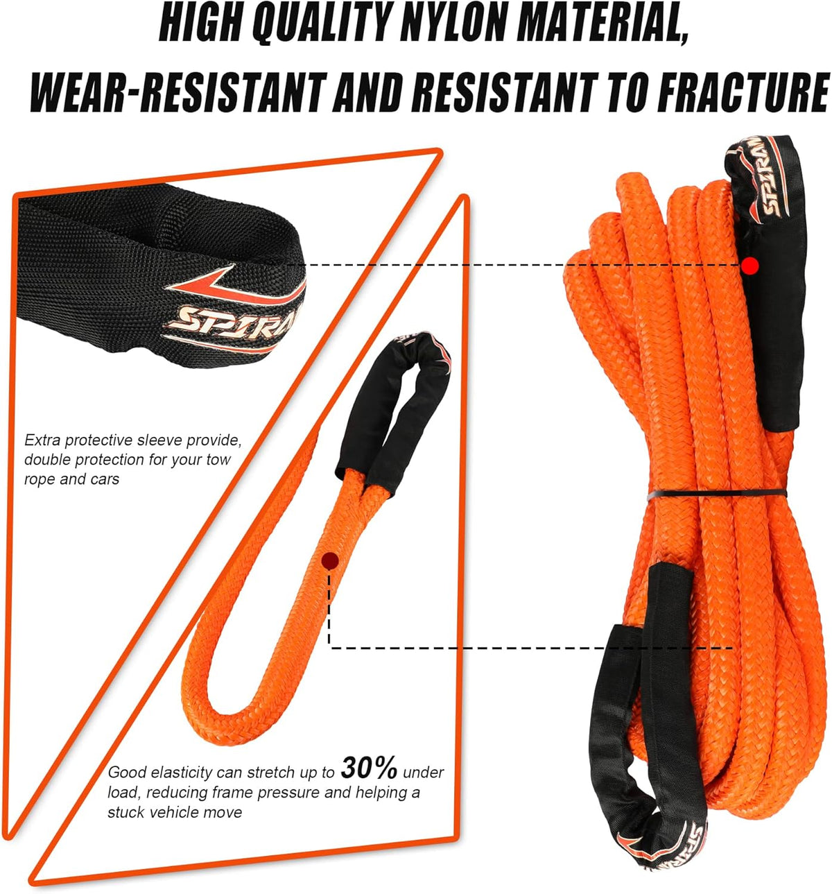 3/4" x 30' Kinetic Recovery Tow Rope, Orange, 27600lbs, Pack of 2 F71386