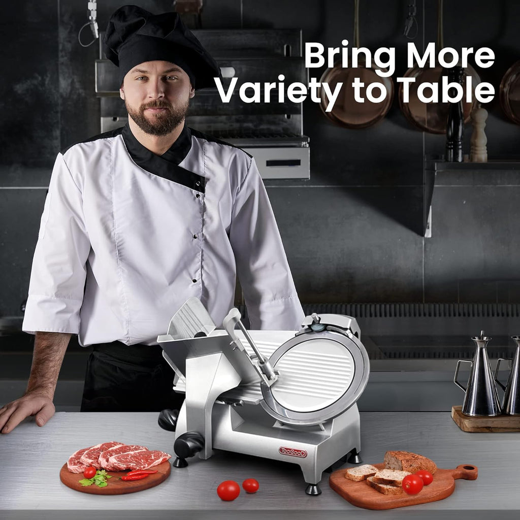 Electric Meat Slicer with 8.7 Italian Carbon Steel Blade, 0.5mm to 15mm Adjustable Slicing Thickness K3895