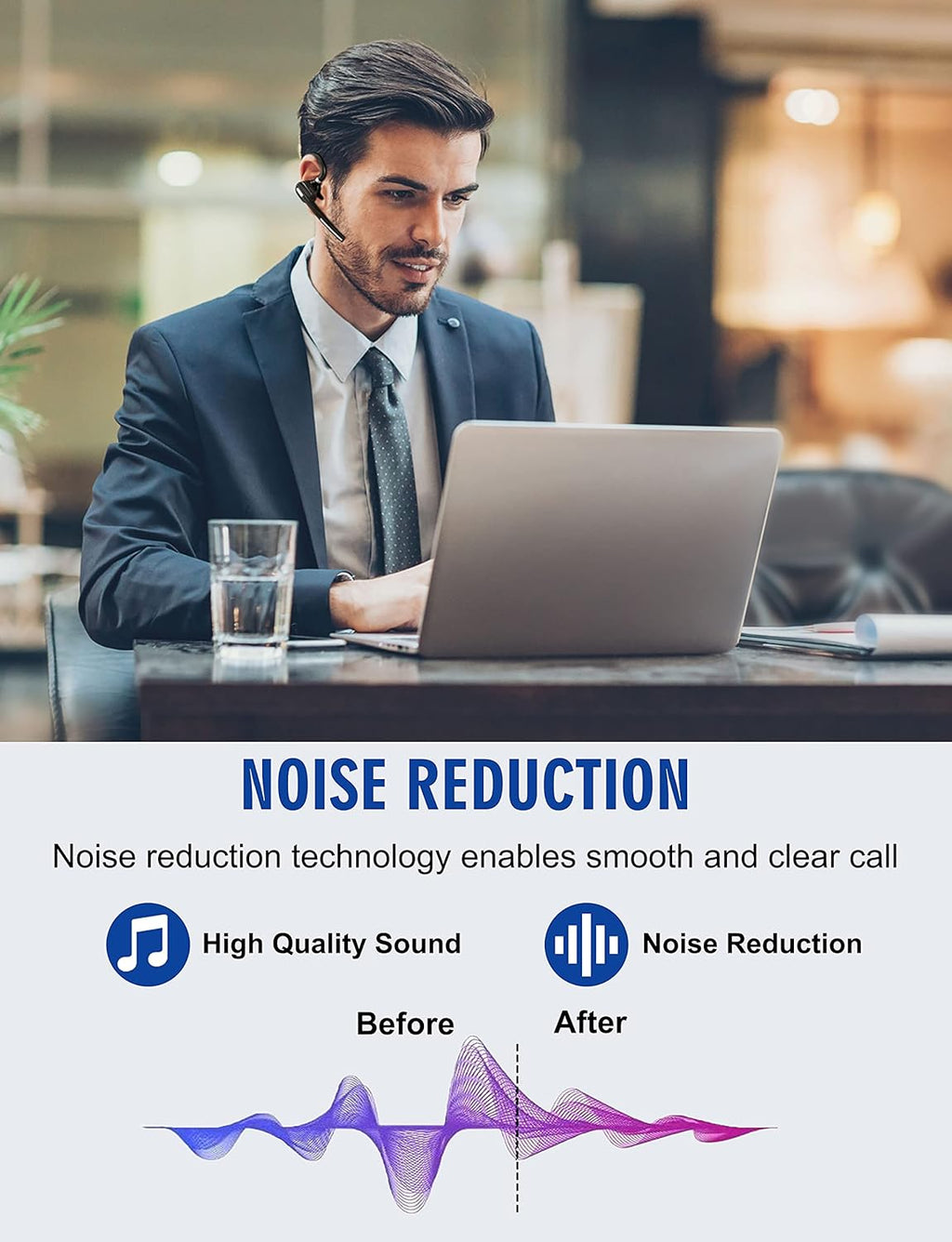 Bluetooth Headset V5.1 Wireless Earpiece with Charging Case, Noise Canceling Mic, Pack of 2 F920