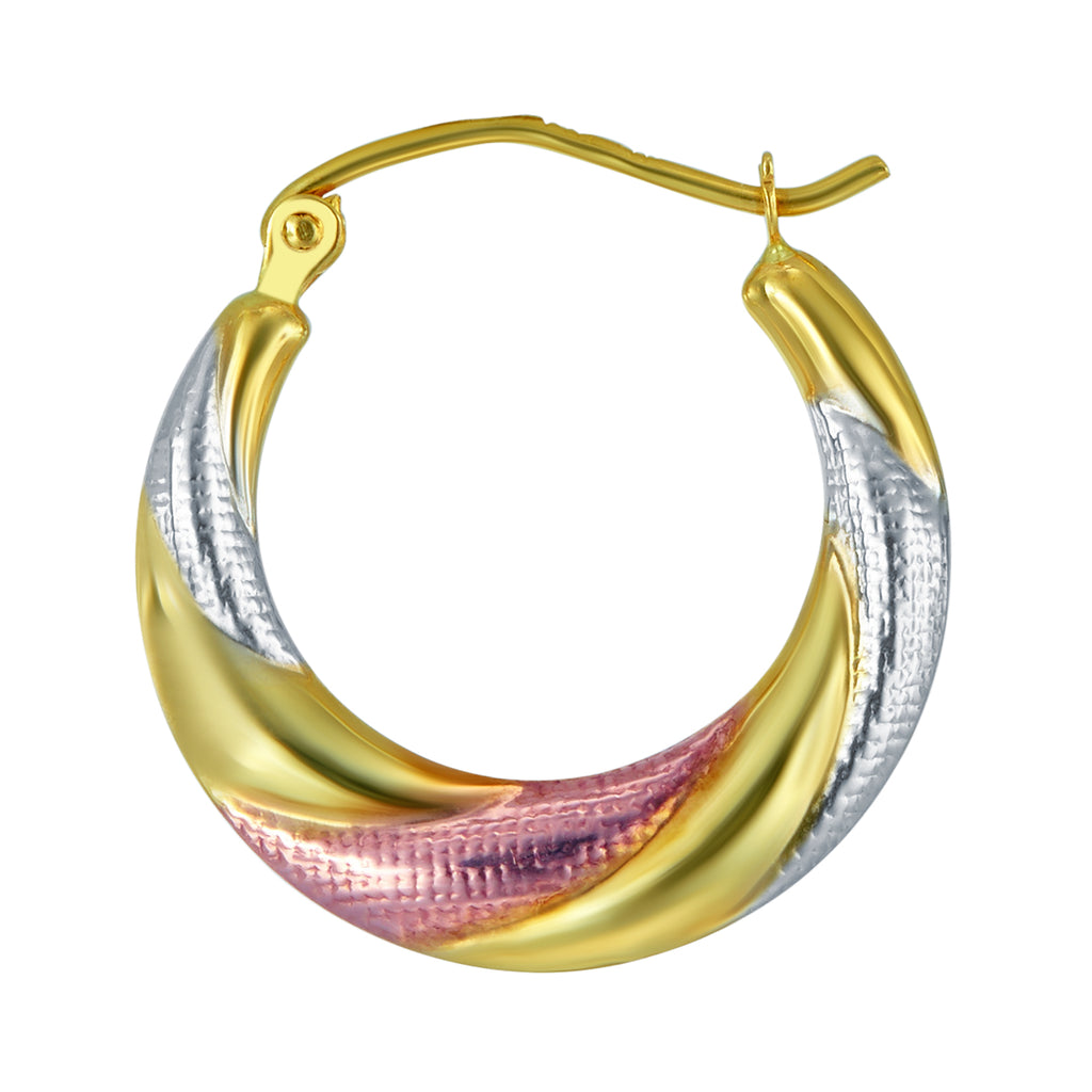 14k Tri 3 Color Gold Polished Diamond Cut Satin Twisted Hoop Earrings (20 x 20mm) K9748