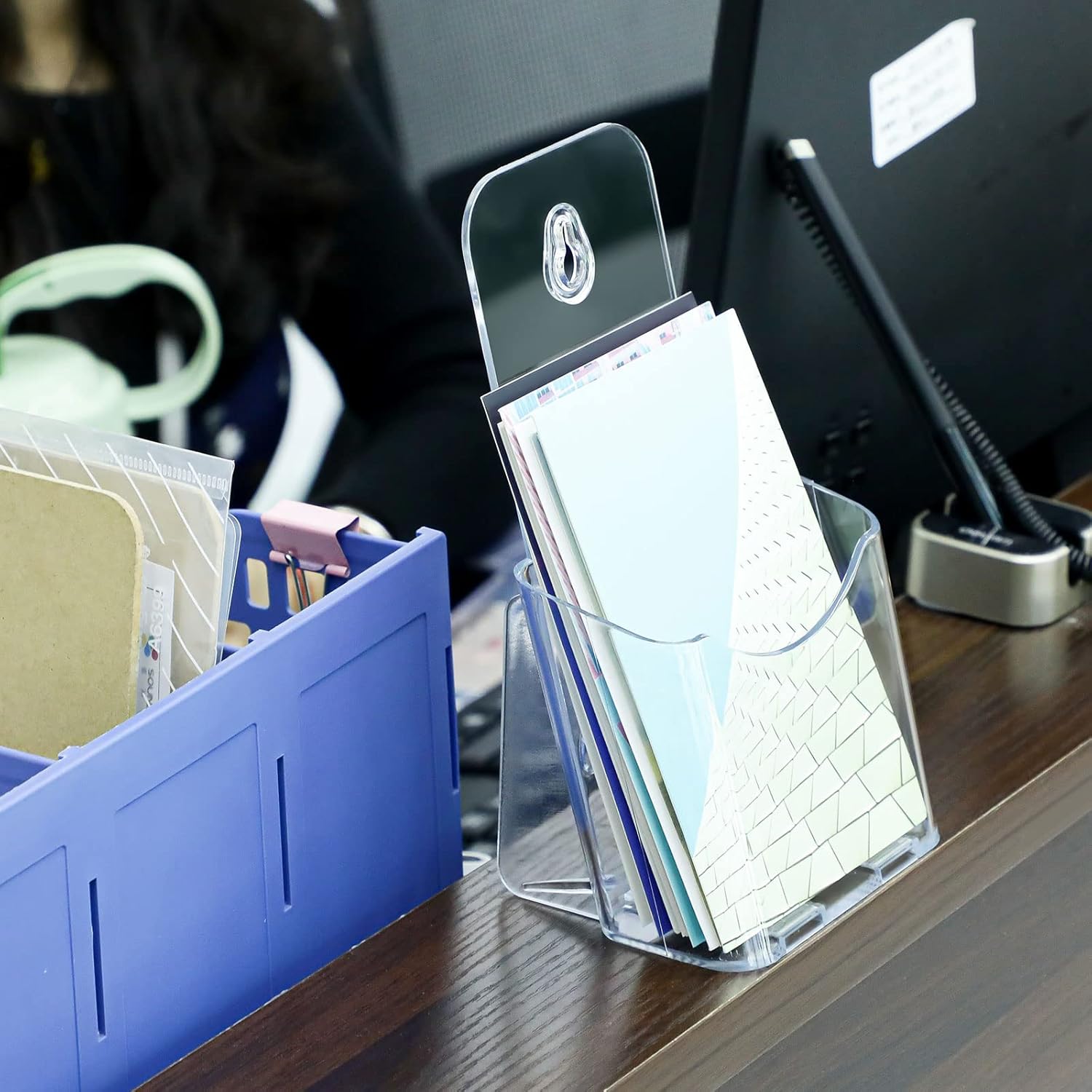 Clear Acrylic Brochure Holder with Adhesive Hooks, Pack of 2 F945