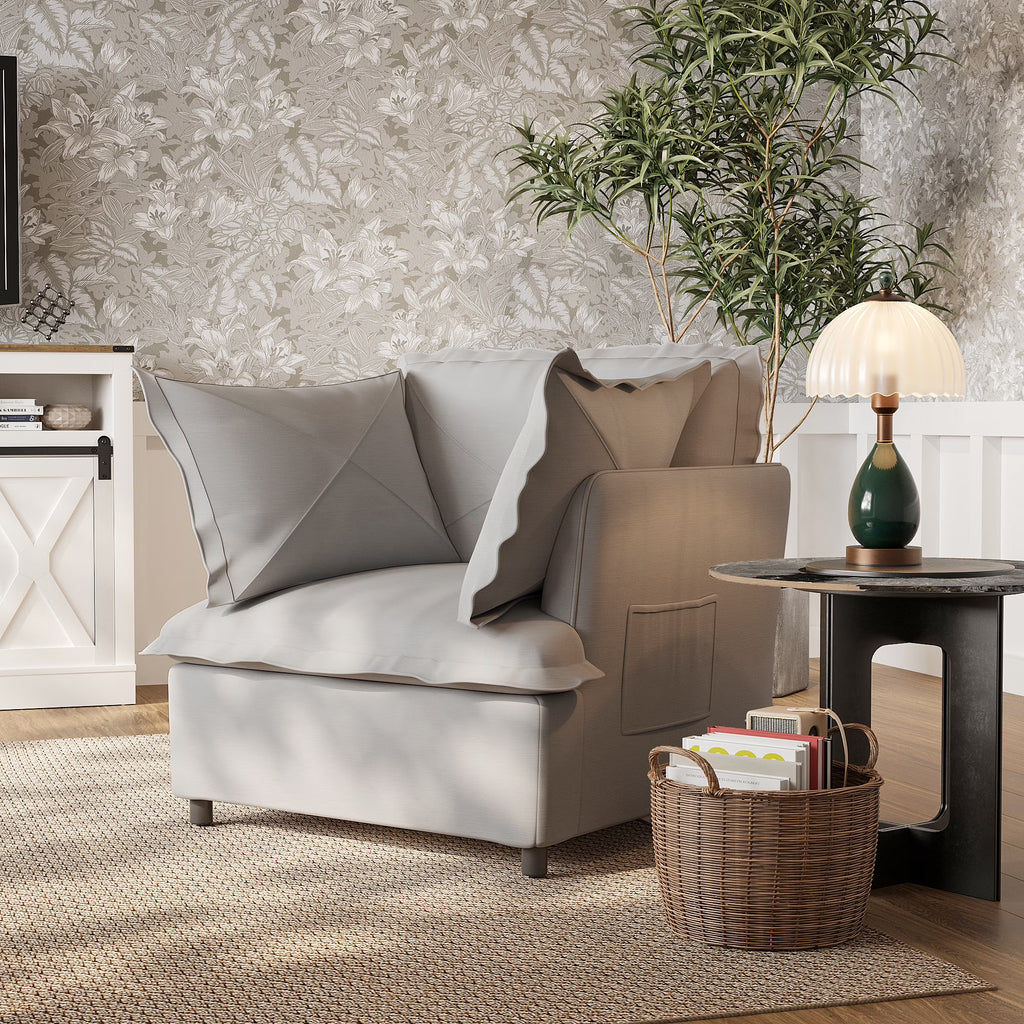 Oversized Accent Chair with 2 Pillows, Grey L830