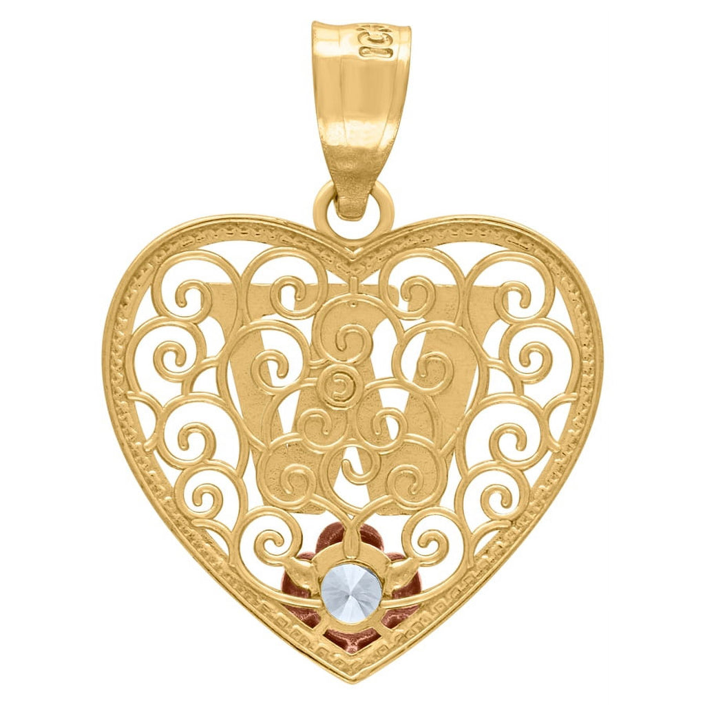 Tri color Gold Love Heart Letter W Charm Pendant Necklace R256
