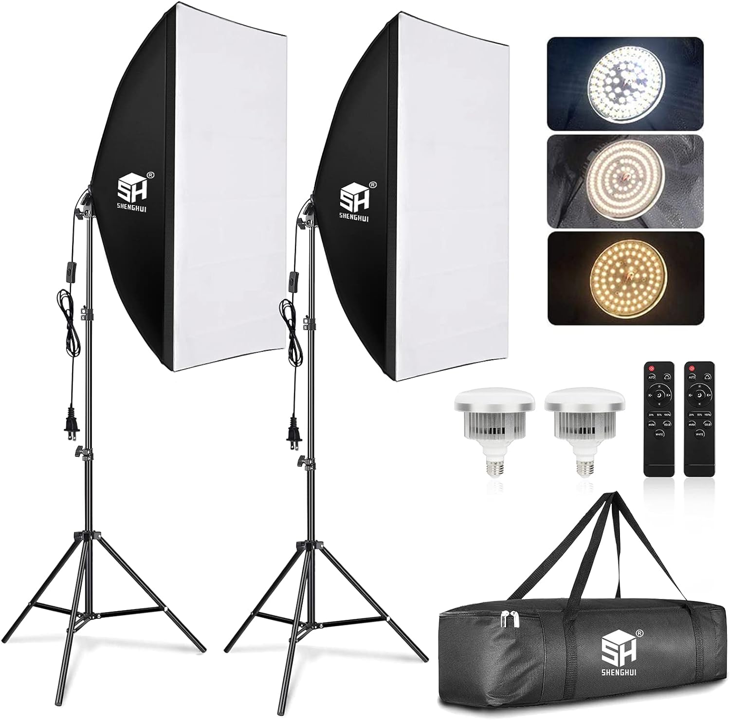 Softbox Lighting Kit with 2 Remote Dimming 6000K Bulbs M5061