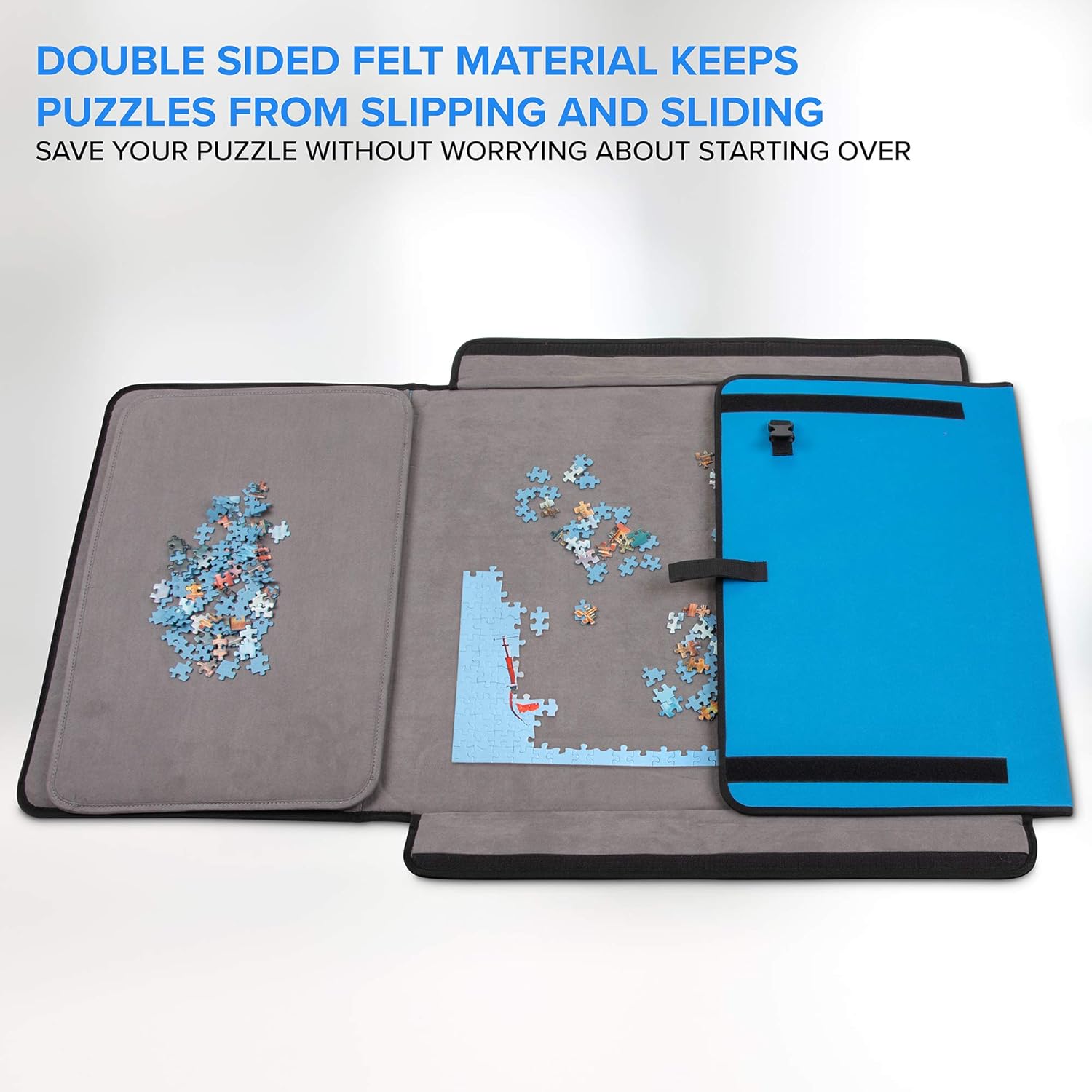 1000-Piece Jigsaw Puzzle Mat with Non-Slip Felt Surface, Removable Trays, Carry Handle Pack of 2 C65743
