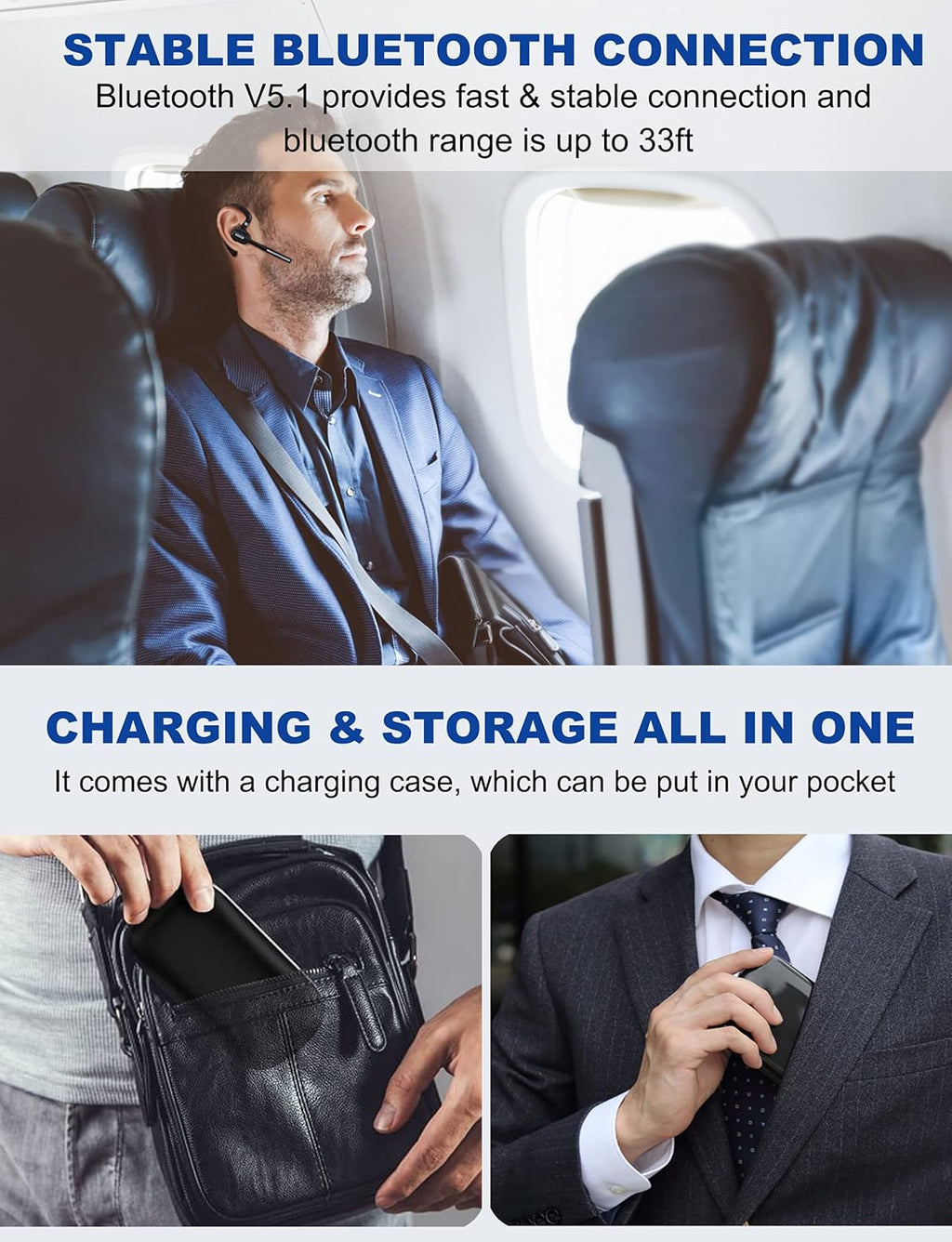 Bluetooth Headset V5.1 Wireless Earpiece with Charging Case, Noise Canceling Mic, Pack of 2 F920