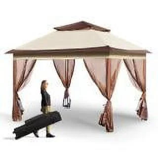 11 x 11 FT Pop up Gazebo Tent with Mosquito Netting Metal Frame PU Coated 250D Oxford Cloth H829131