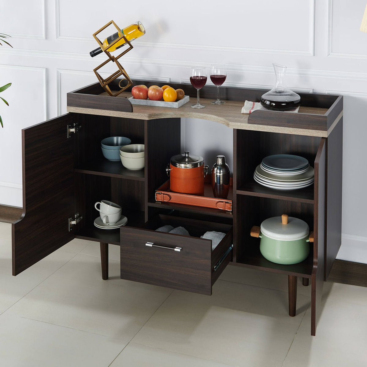 Mid-Century Modern Wenge Buffet Server, Brown J5898