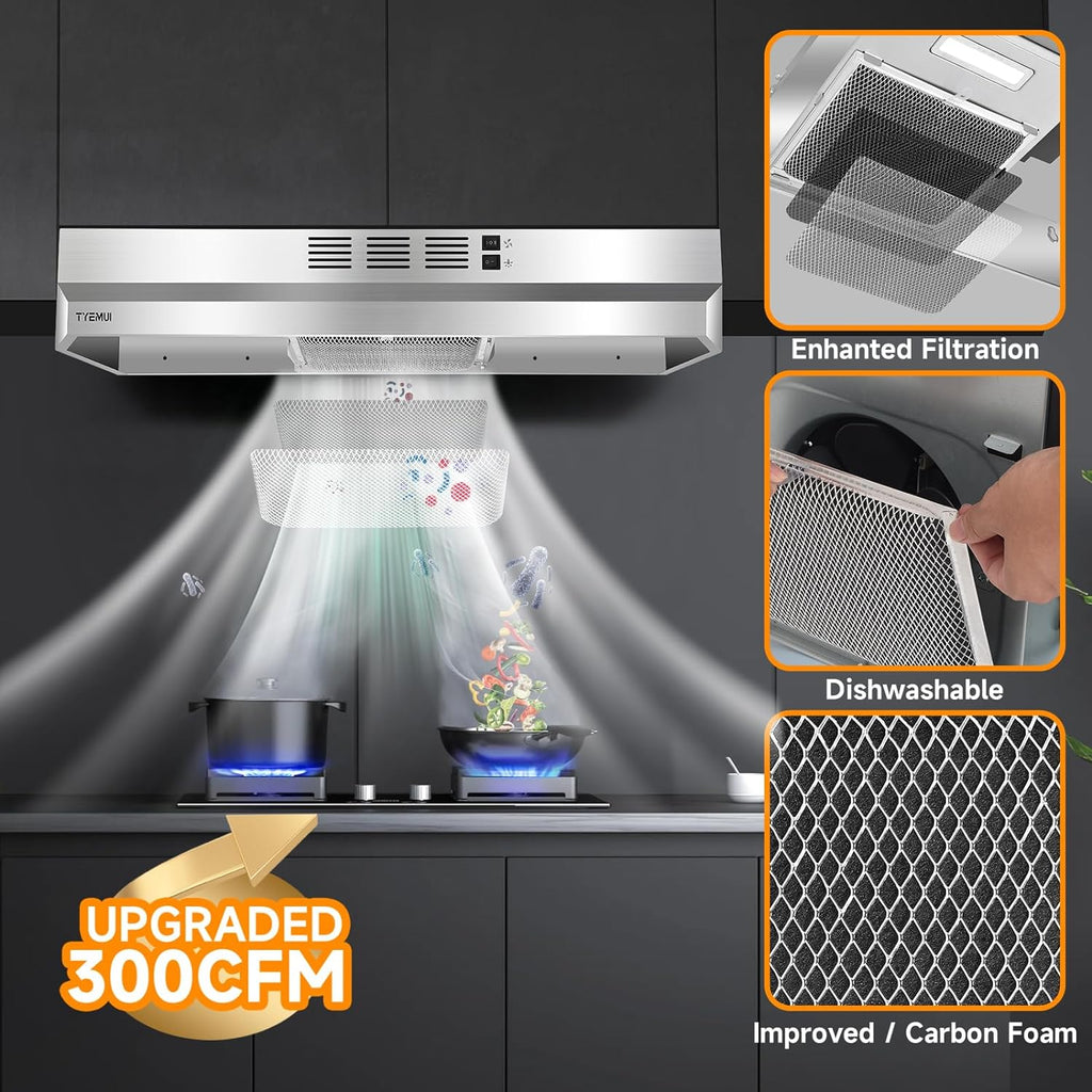 Stainless Steel Under Cabinet Ductless Range Hood, 300 CFM Z5743
