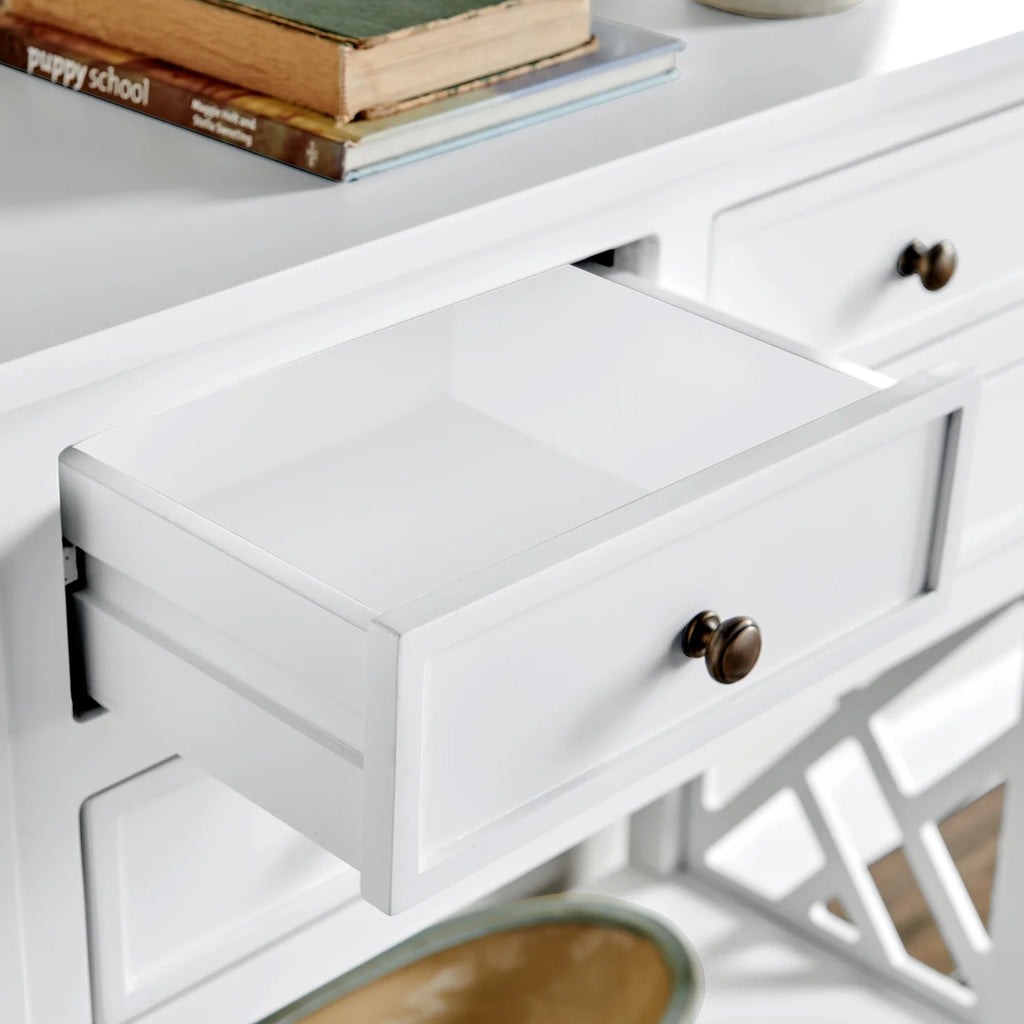 White Wood Console Table with 4-Drawers Y806352