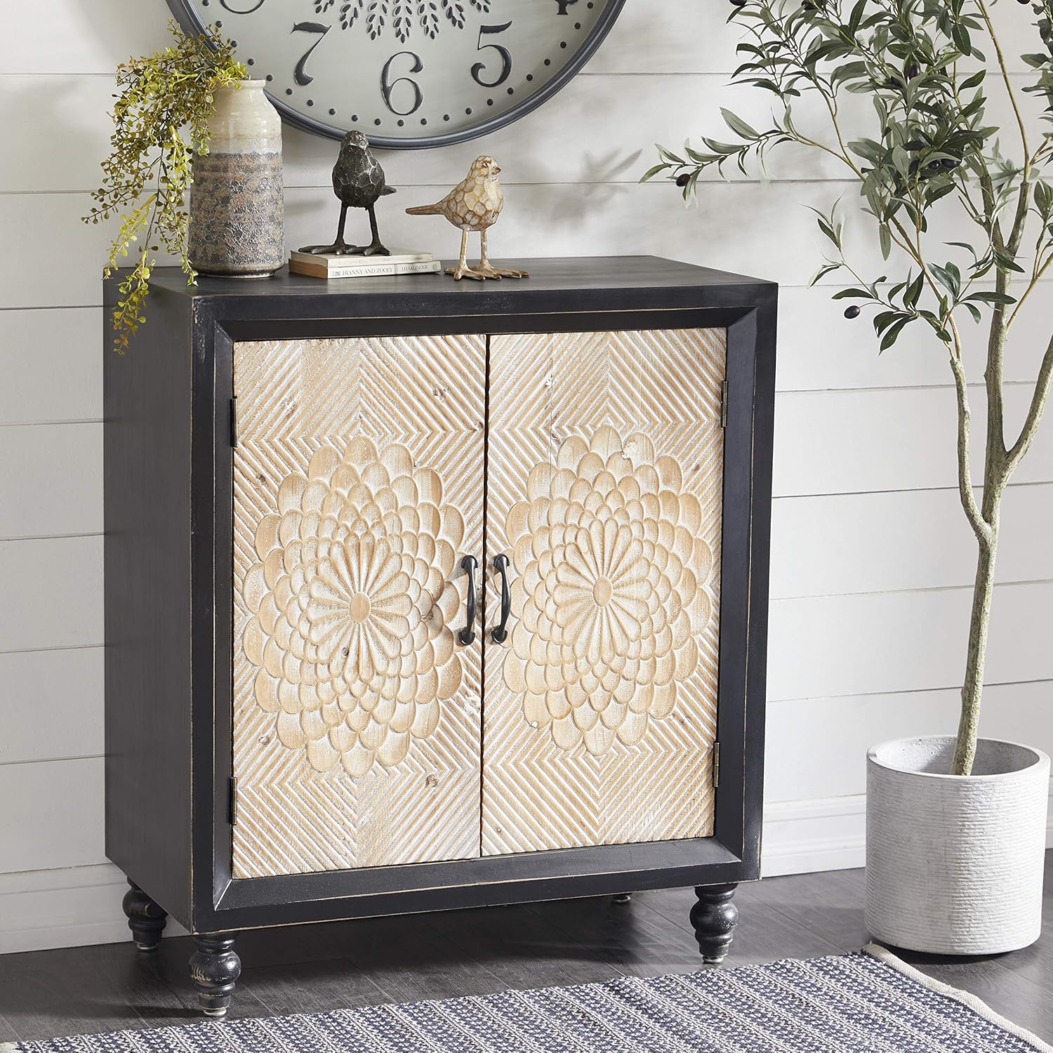 Black Brown Two-Door Wood and Metal Cabinet E822