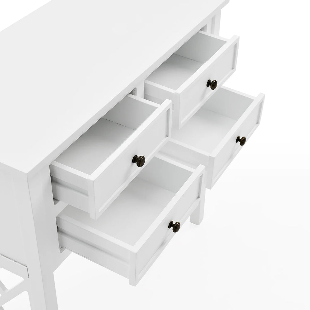 White Wood Console Table with 4-Drawers Y806352