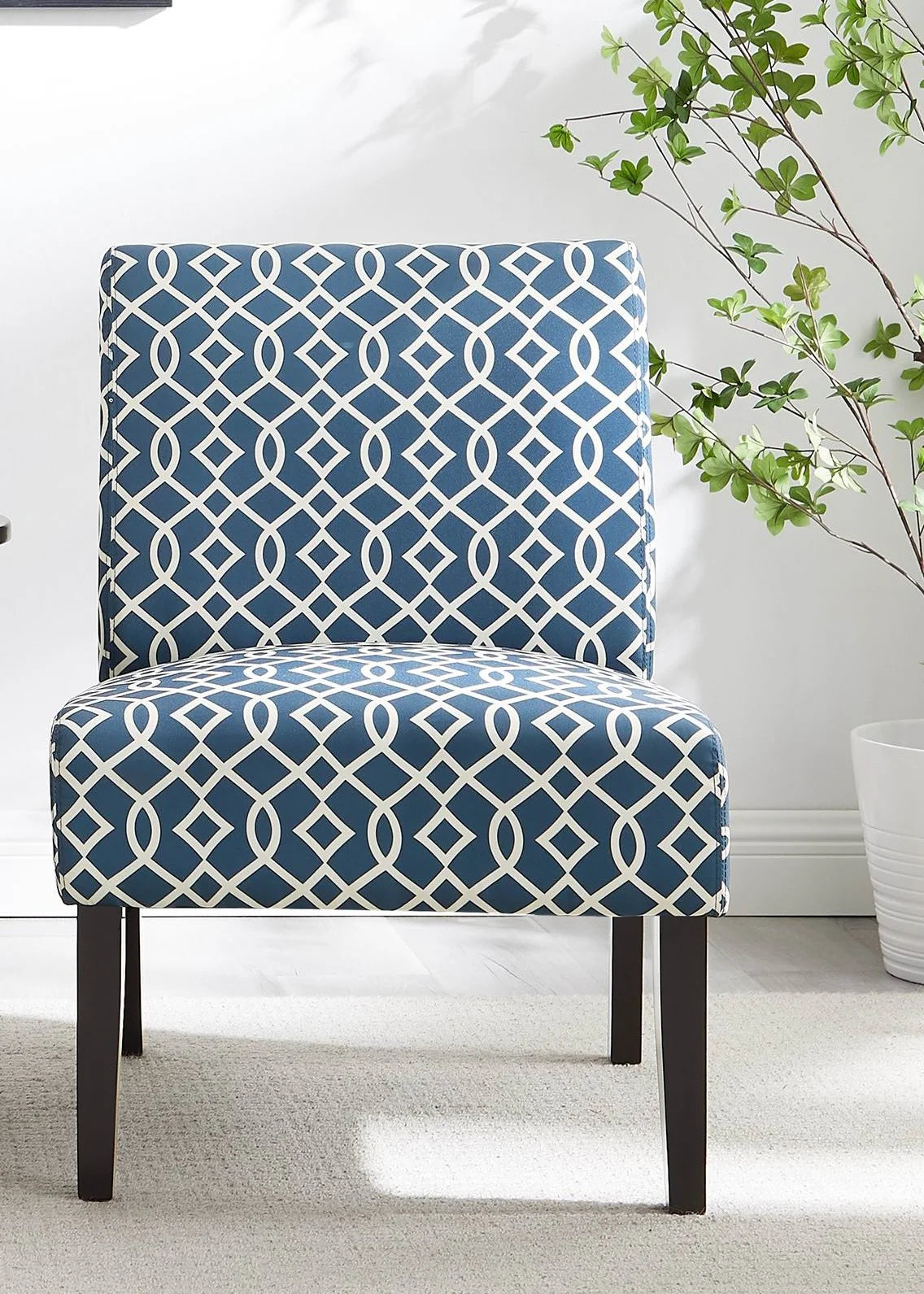 3pc Set Blue Fabric Upholstered Side Table and 2 Chairs C970965