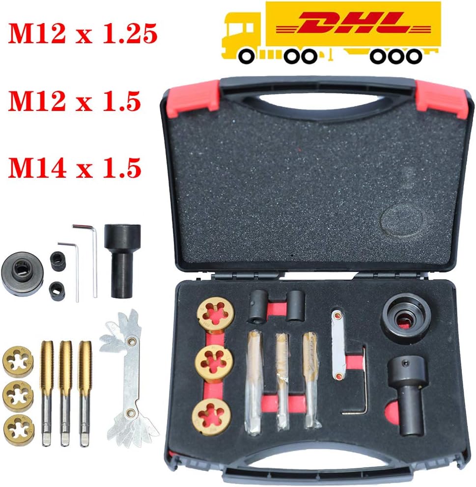 12 Pcs Tap and Die Set, Thread Repair Tool Kit M12x 1.25 M12 x 1.5 M14x1.5 F290083