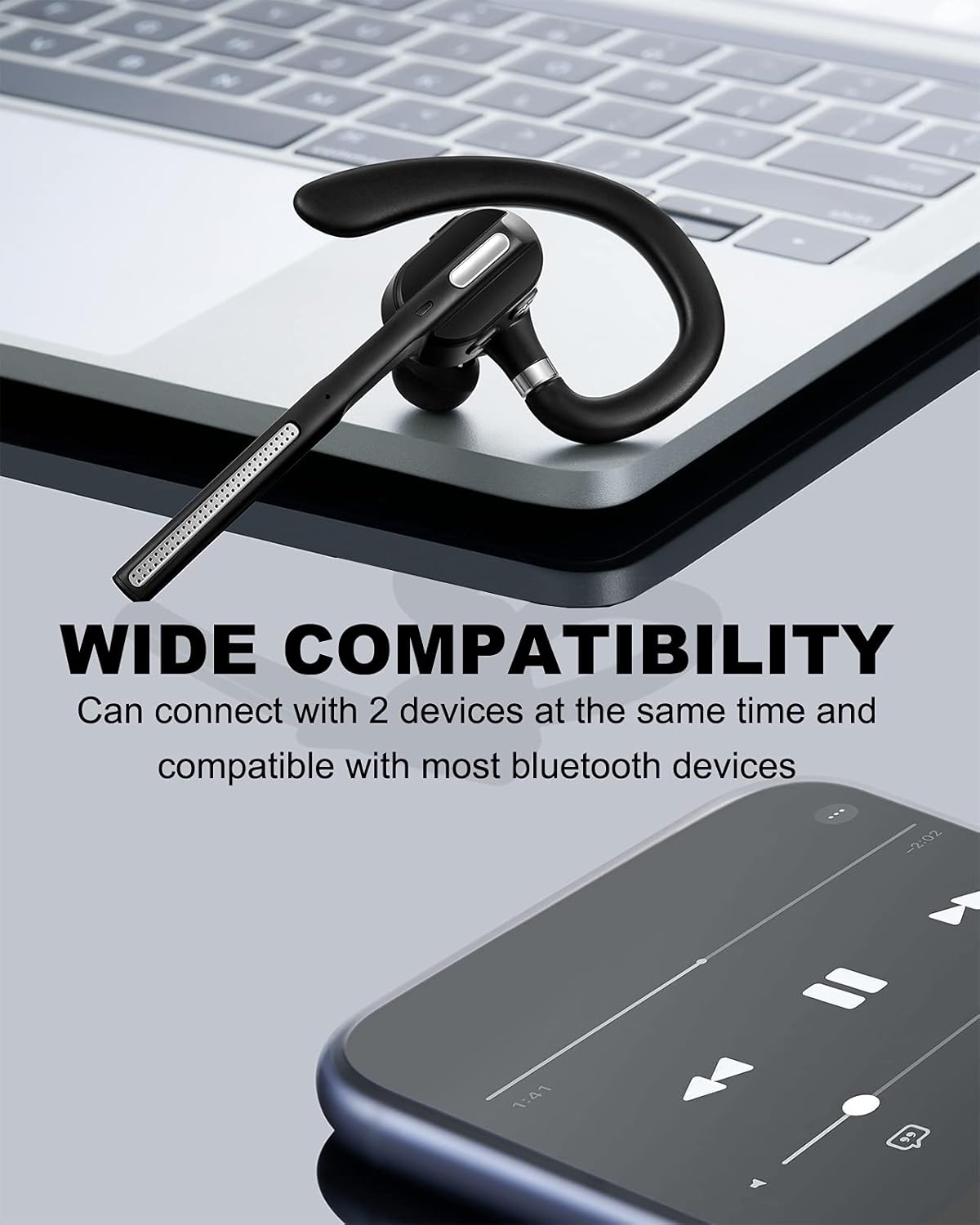 Bluetooth Headset V5.1 Wireless Earpiece with Charging Case, Noise Canceling Mic, Pack of 2 F920