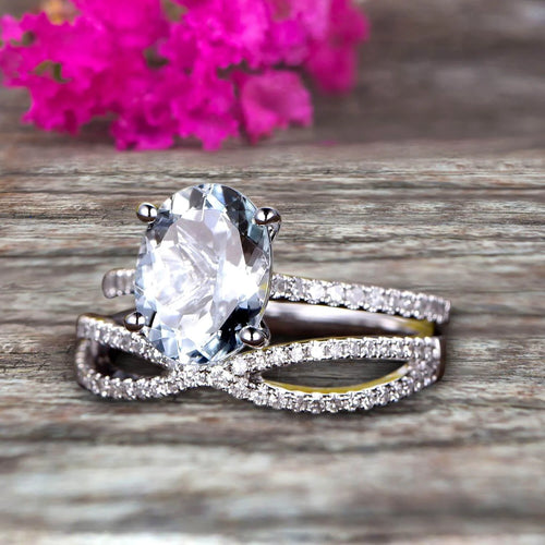 10k White Gold Oval Aquamarine Engagement Ring T49611