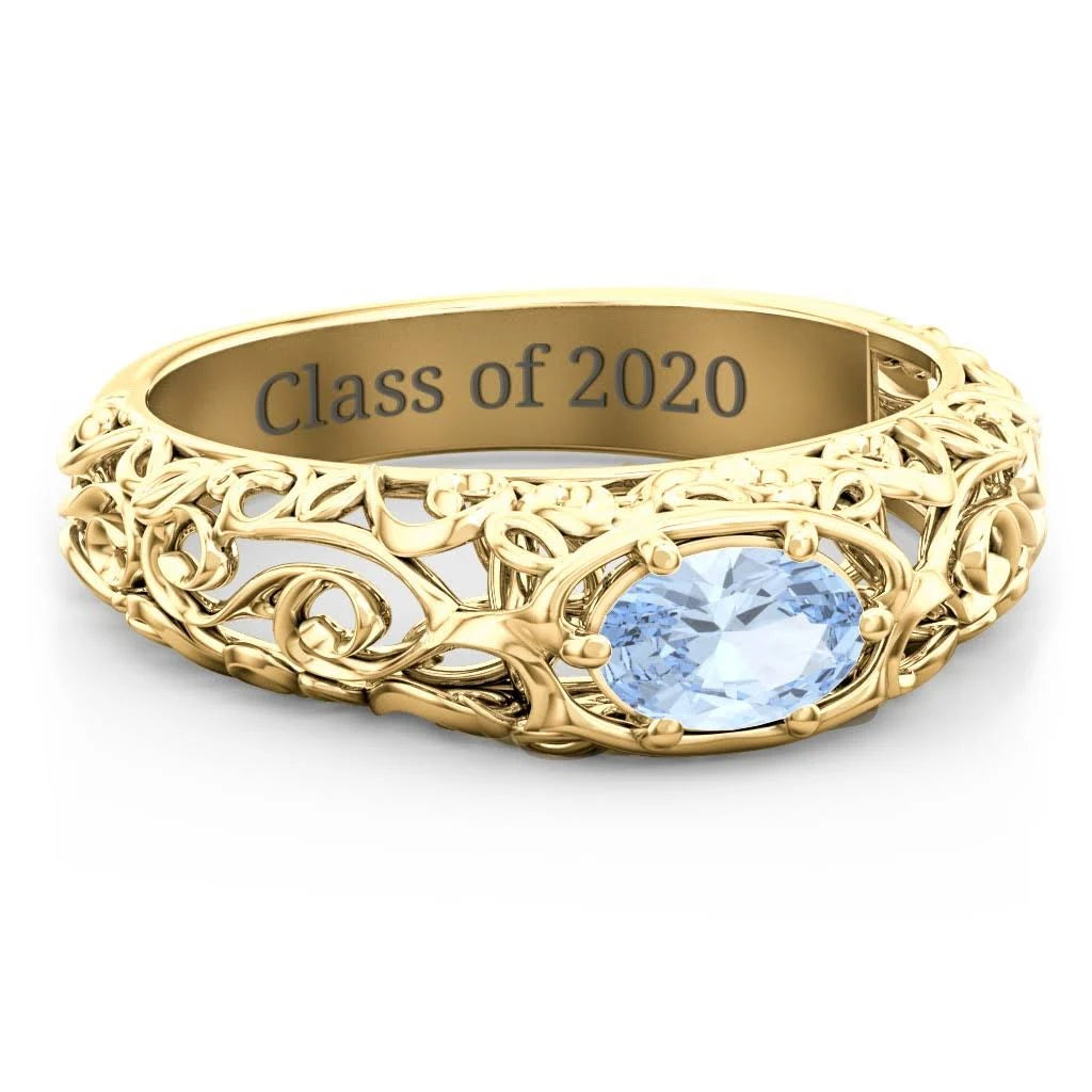 10K Yellow Gold Vintage Graduation Ring with Aquamarine Stone X667