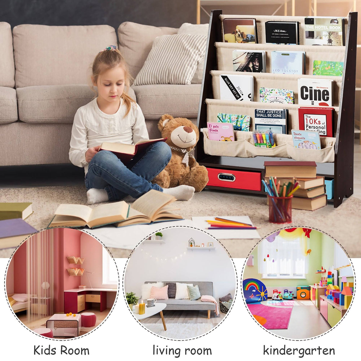 Beige Kids Book Rack Storage Bookshelf R4696