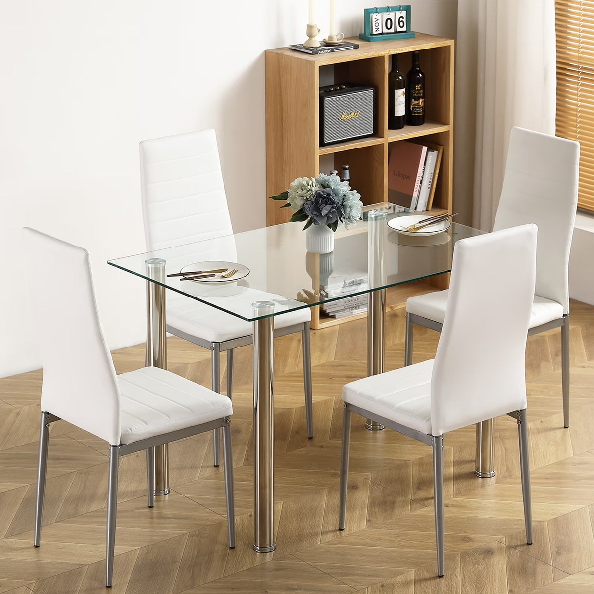 White Glass Dining Table Set for 4 O14227