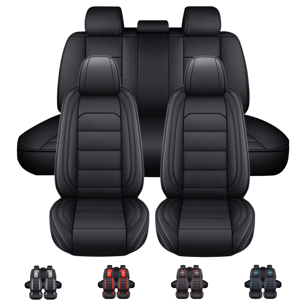 Black Waterproof PU Leather Car Seat Covers Full Set W14716
