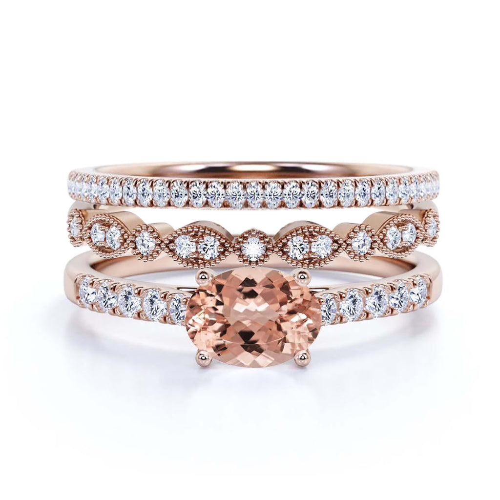2.50 Carat Oval Cut Morganite And Diamond Moissanite Engagement Ring in 10k Solid Rose Gold I382