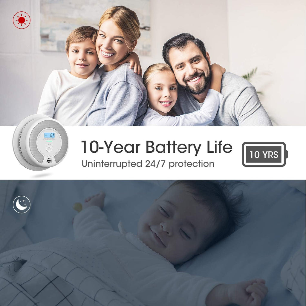 10-Year Battery Smoke Carbon Monoxide Detector Alarm with CO Readings Y11498