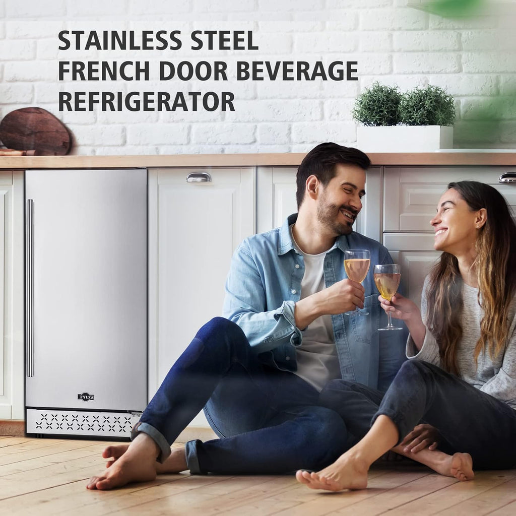 Stainless Steel Under Counter Beverage Refrigerator, 130 Cans, French Door Z1095