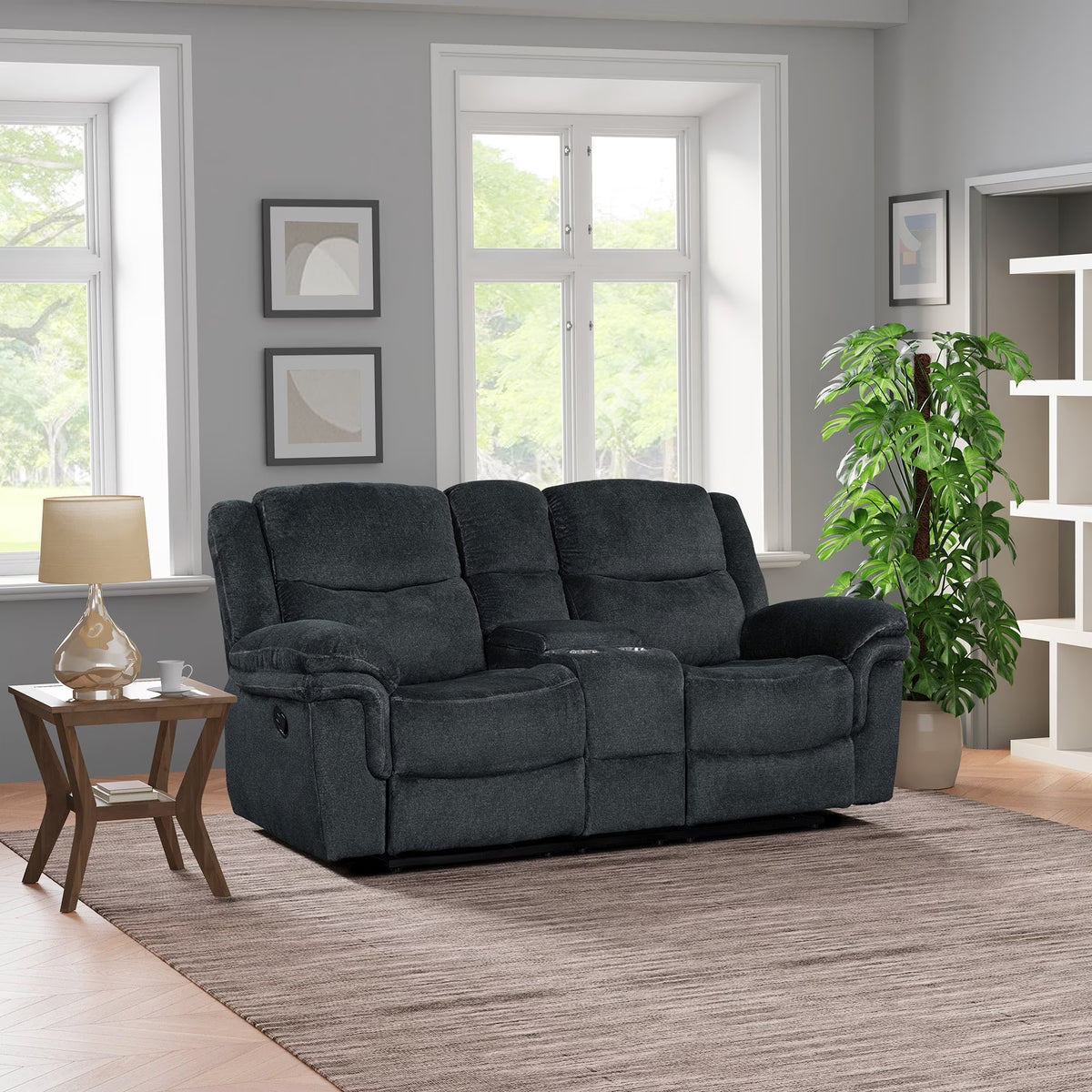 Dark Blue Manual Reclining Sofa with Storage K864028