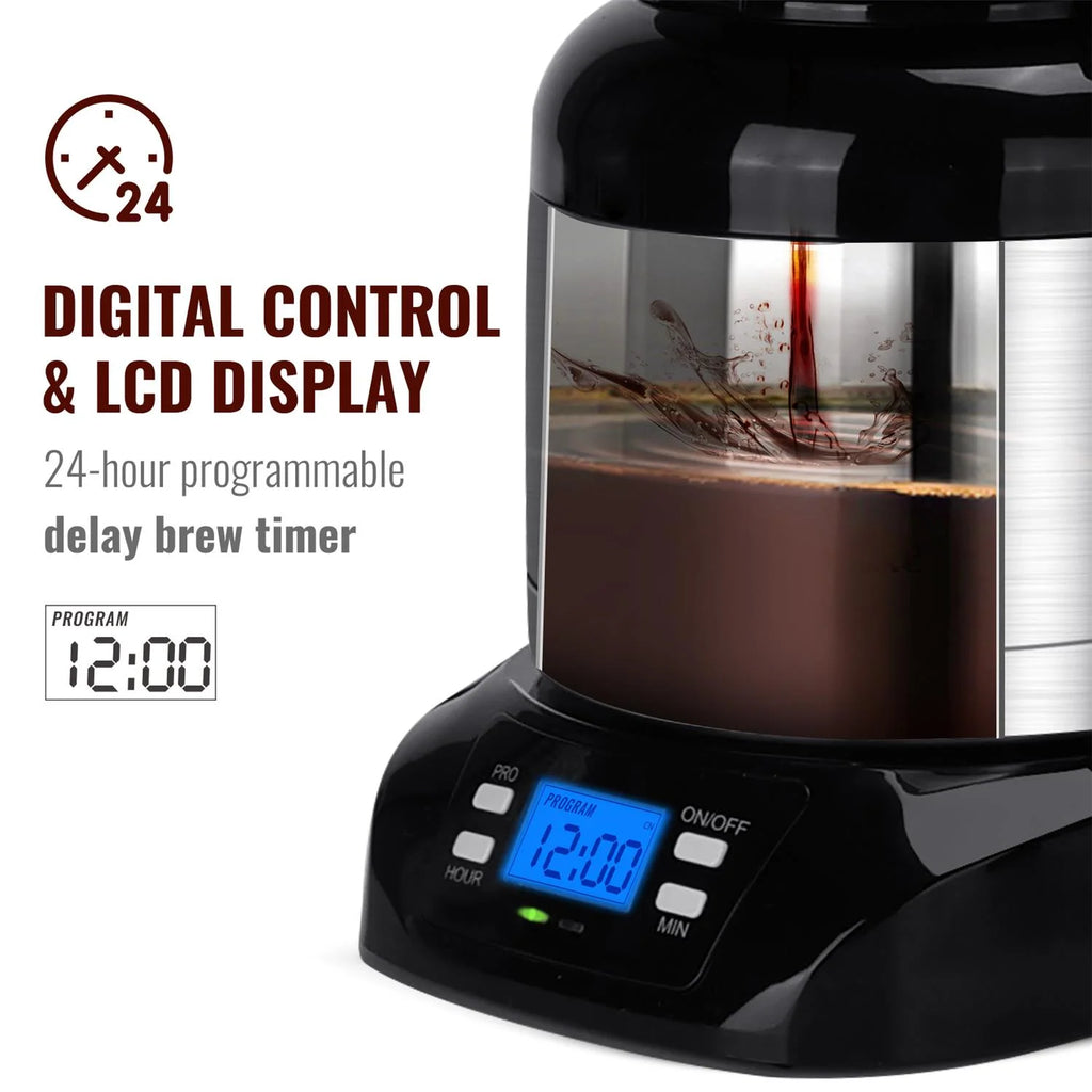 Black Stainless Steel Thermal Coffee Maker with Timer and Reusable Filter Z97753