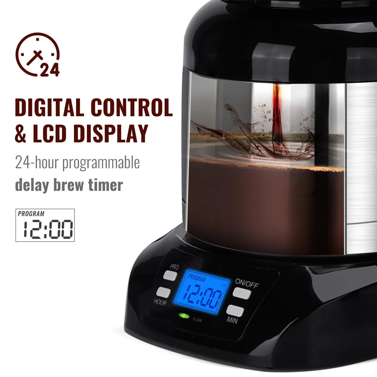 Black Stainless Steel Thermal Coffee Maker with Timer and Reusable Filter Z97753