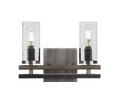 2 Light Graphite-Distressed Wood Bath Bar with Clear Bubble Glass X35390