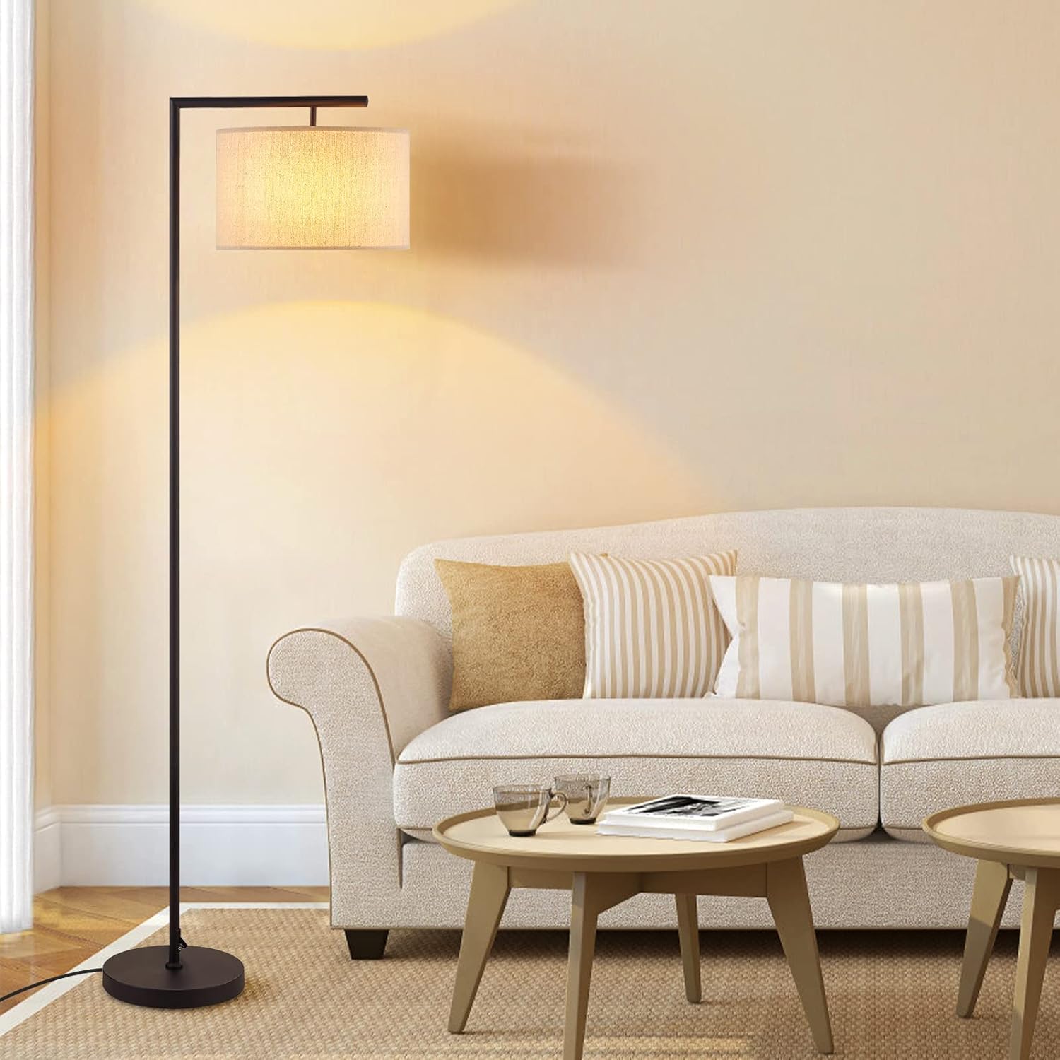Arc Floor Lamp with Linen Lamp Shade E608