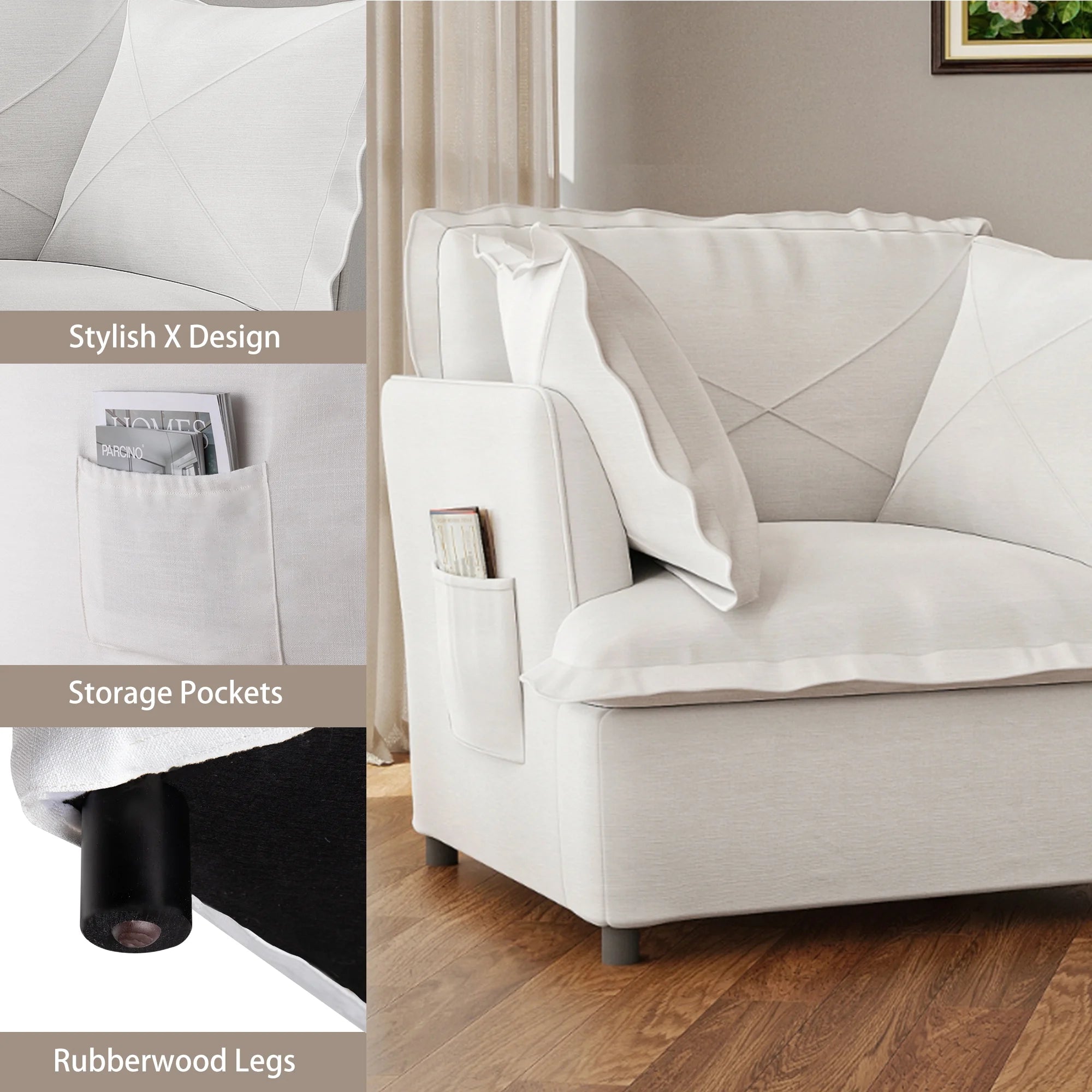 Oversized Accent Chair with 2 Pillows, Grey L830