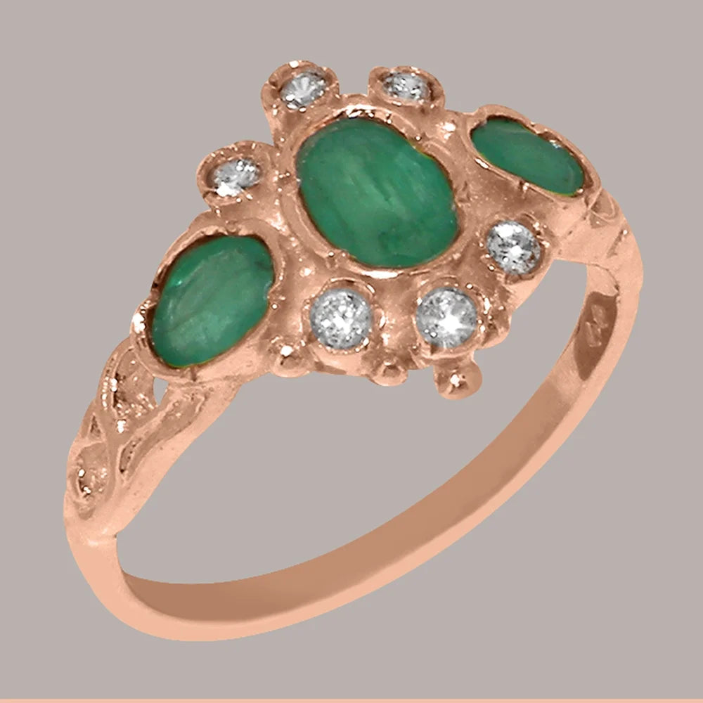 14k Rose Gold Natural Emerald & Diamond Ring V196