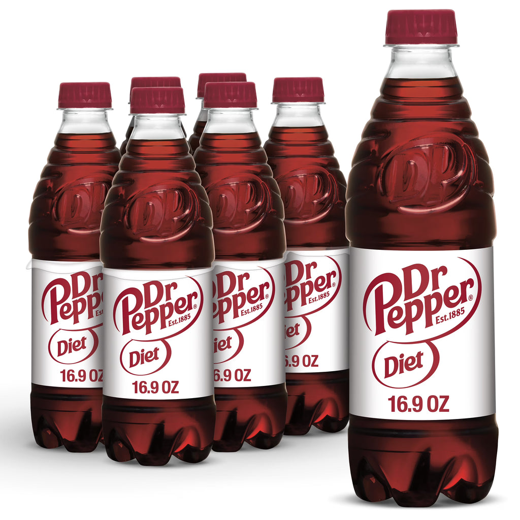 Diet Dr Pepper Soda Pop, 16.9 fl oz, 6 Pack Bottles W76927