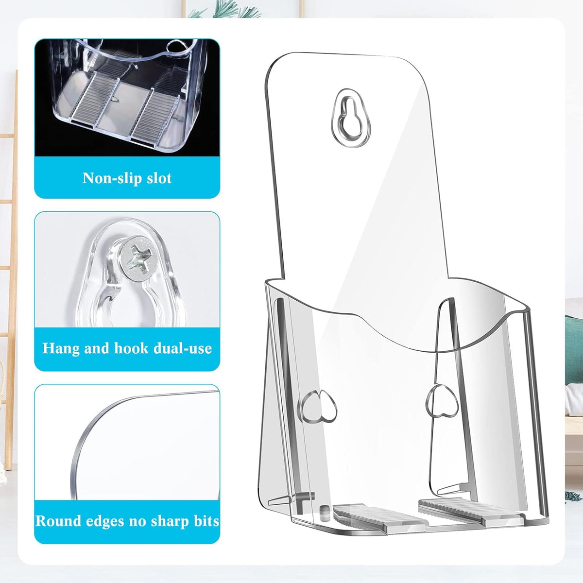 Clear Acrylic Brochure Holder with Adhesive Hooks, Pack of 2 F945